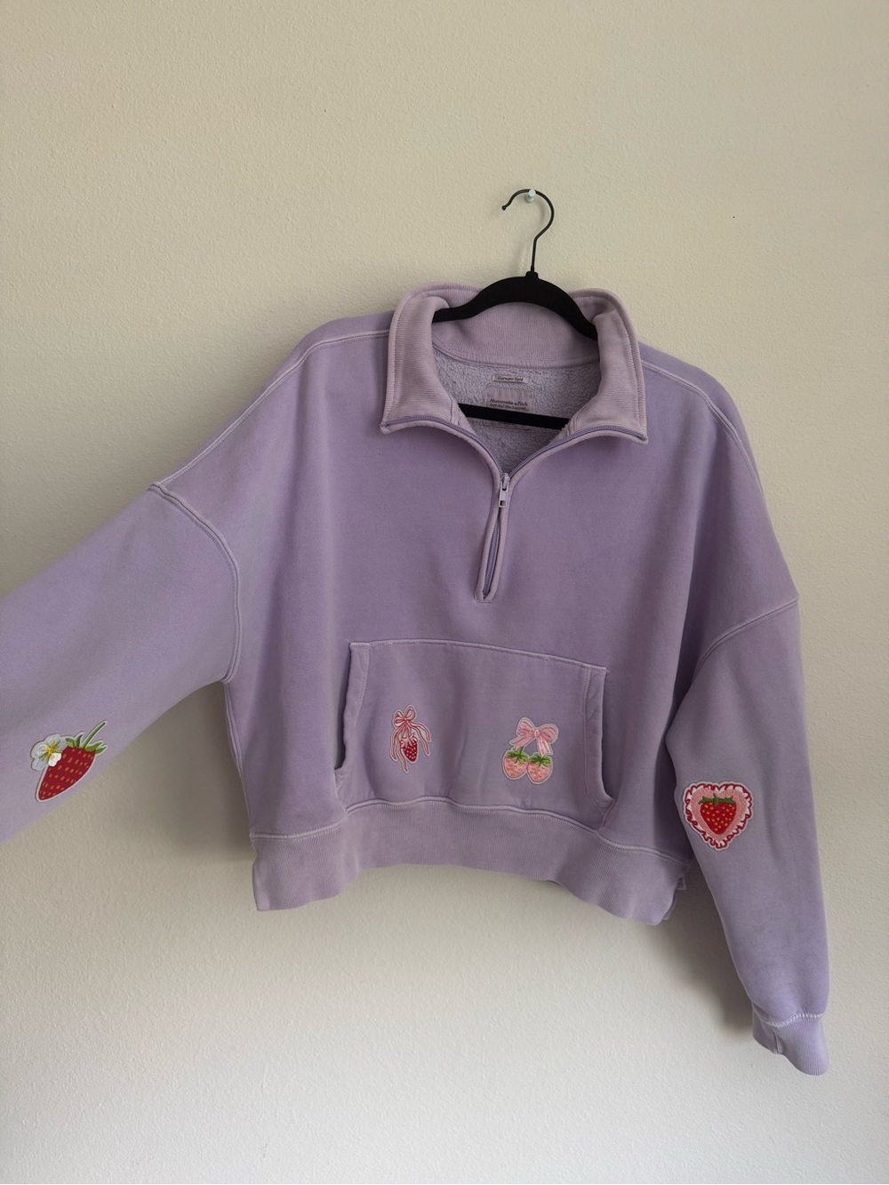 Abercrombie Lavender Half-Zip Sweatshirt with Strawberry Embroidery Size L